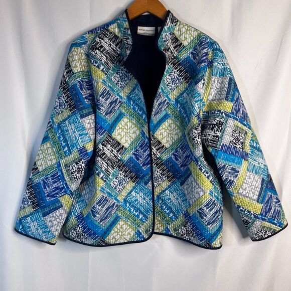 Alfred Dunner Petite Blue Patchwork Quilted Open Front Jacket Blazer Size 16P - Picture 10 of 10